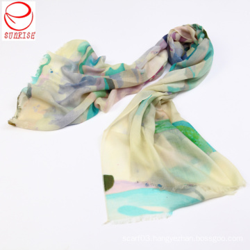 Colorful Floral Printed Wool Scarf